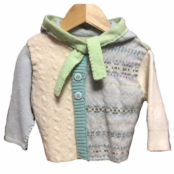 etsy Other - Etsy Blue Green Wool Fair Isle Upcycled Hooded Cardigan Sweater Jacket